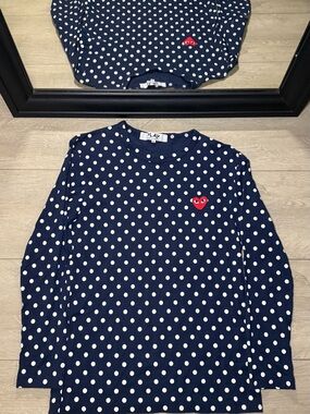 New Vintage Comme Des Garçons Play Heart Polka Dot All Over Print Long Sleeve